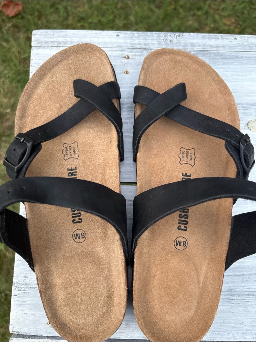 Women's Black Strappy Cushion Footbed Sandals with Buckle